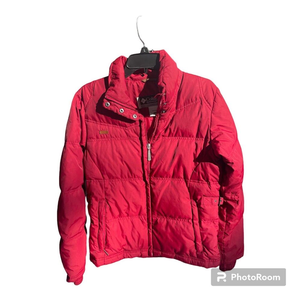 COLUMBIA Fitted Puffer Jacket Down and Feathers Womens Size S, Red, No Hood